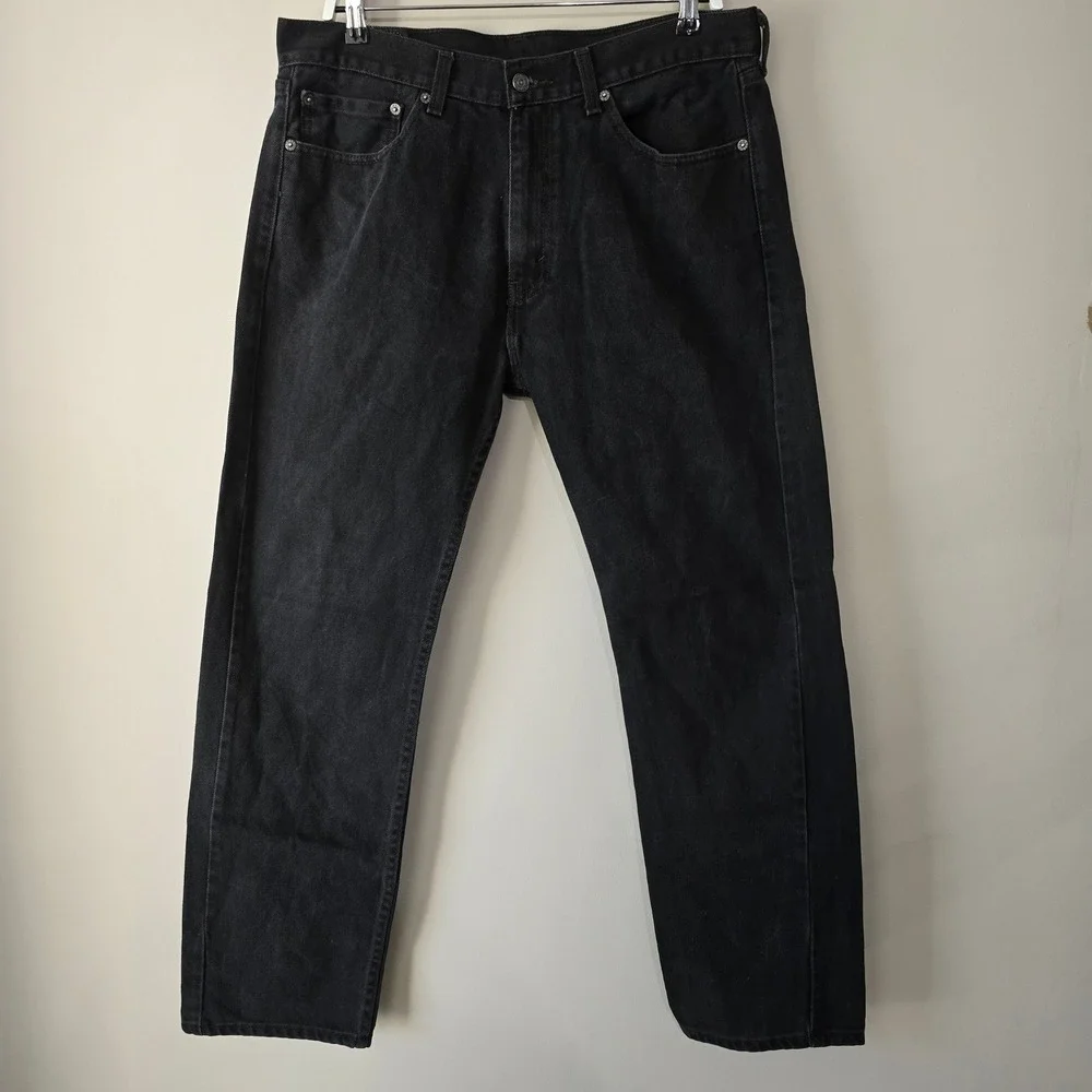 Levis 505 Regular Fit Black Denim Jeans Mens 36x32 Straight Leg 00505-0260